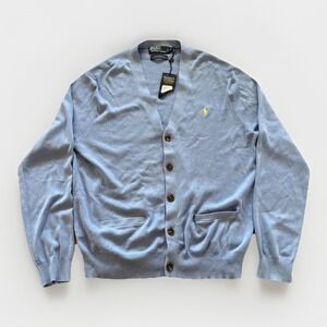 Polo Ralph Lauren Sweater Mens L Blue Pima Cotton Cardigan Knit Button Front